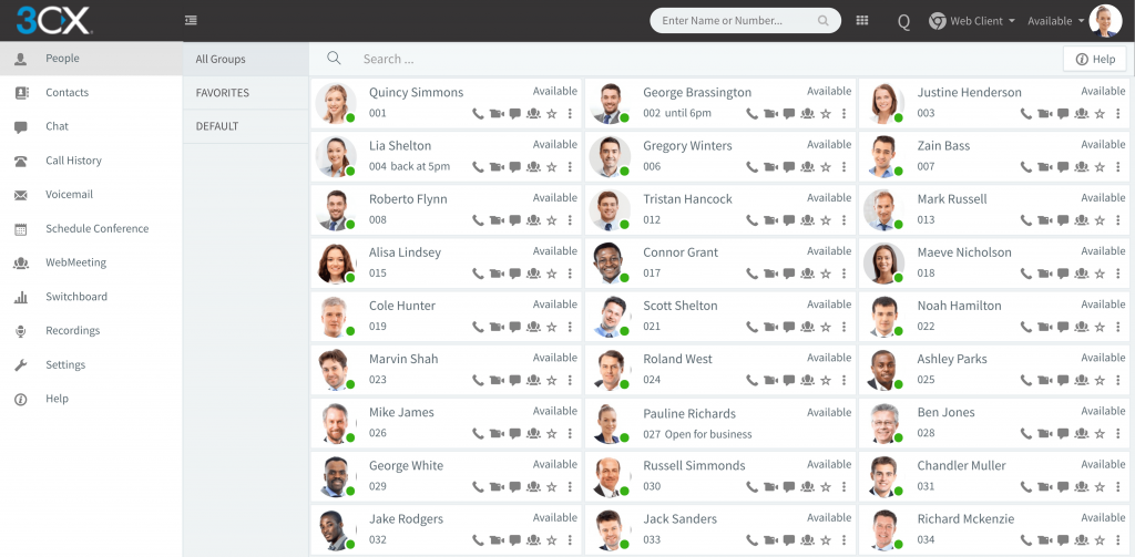 cloud telefonanlage 3cx webclient mit cti screenshot der nebenstellen übersicht und monitor
