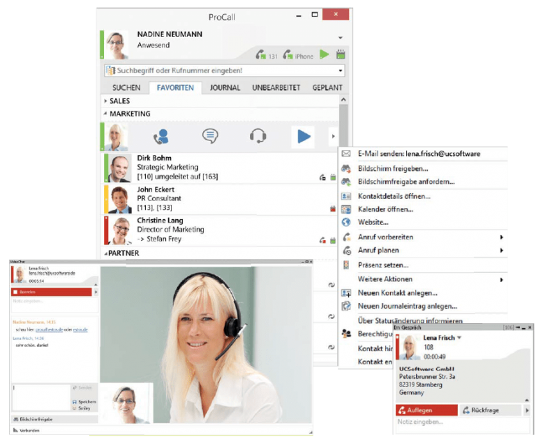 estos procall fenster screenshot mit funktionen webmeeting anrufmonitor kompatibel zu einer innoteck telefonanlage