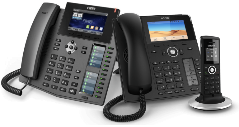 fanvil und snom sip telefone nebeneinander angeordnet passend für eine innoteck telefonanlage